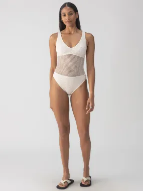 Sea Crochet High Leg Scoop Neck One-Piece White Sand Breathable mesh lining Cozy Fit