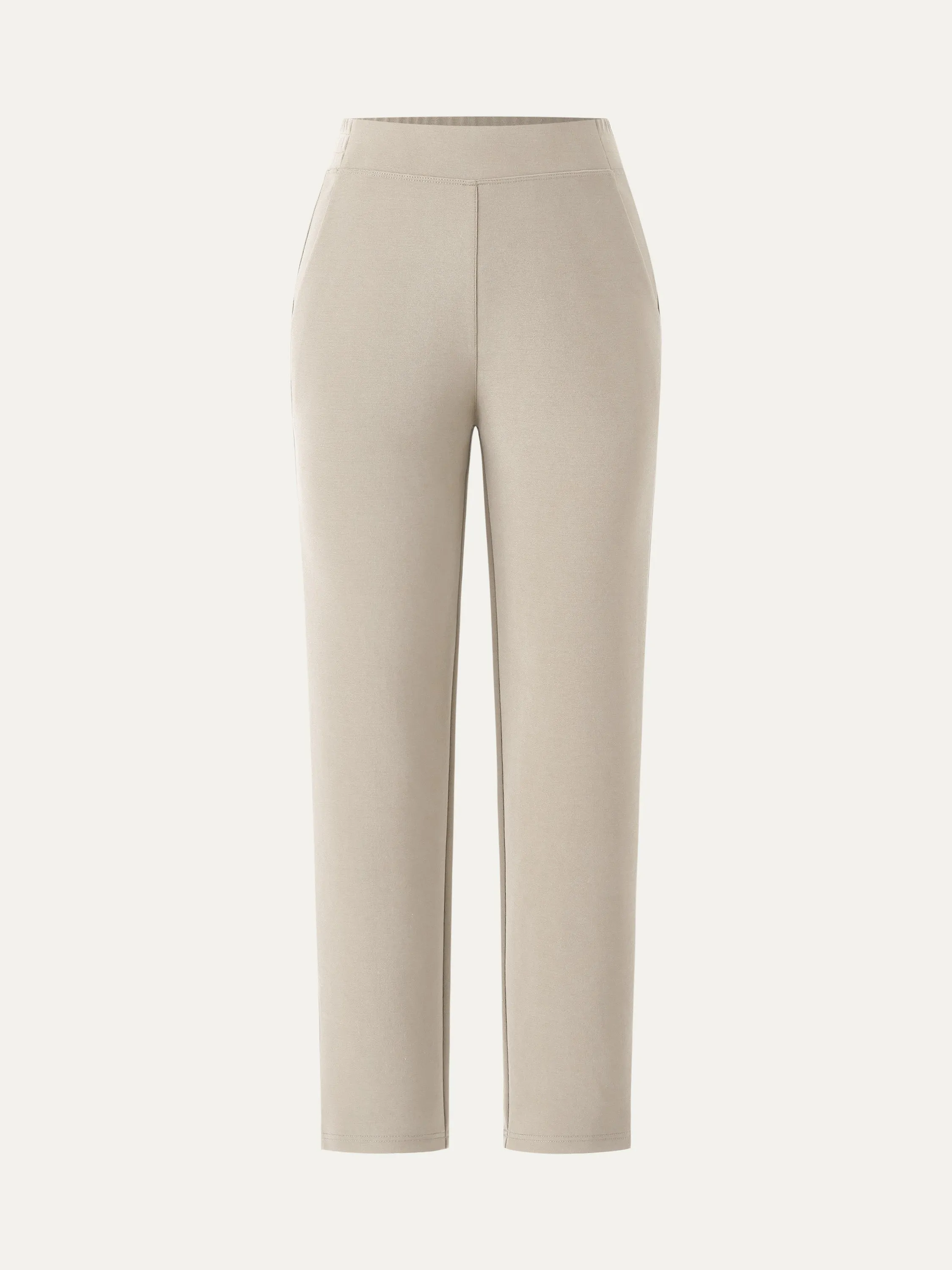 Mid Rise Pull-on Tapered Pants with Pockets Bonded Seam Construction Comfortable Cut