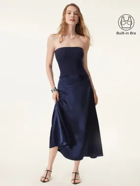 Midnight Acetate Non-slip Strapless Midi Brami Dress Essential Piece Tulle-Overlay