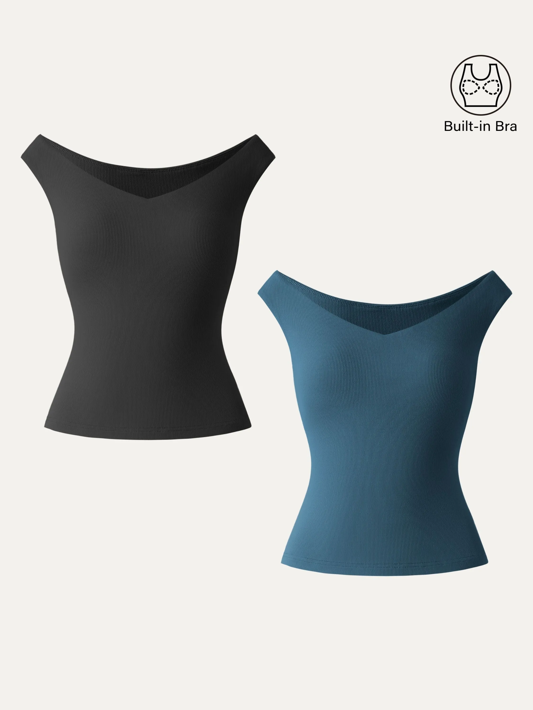 SlubTexture Grid Back Panel 2Pcs Set Essential V-neck New Airy Brami