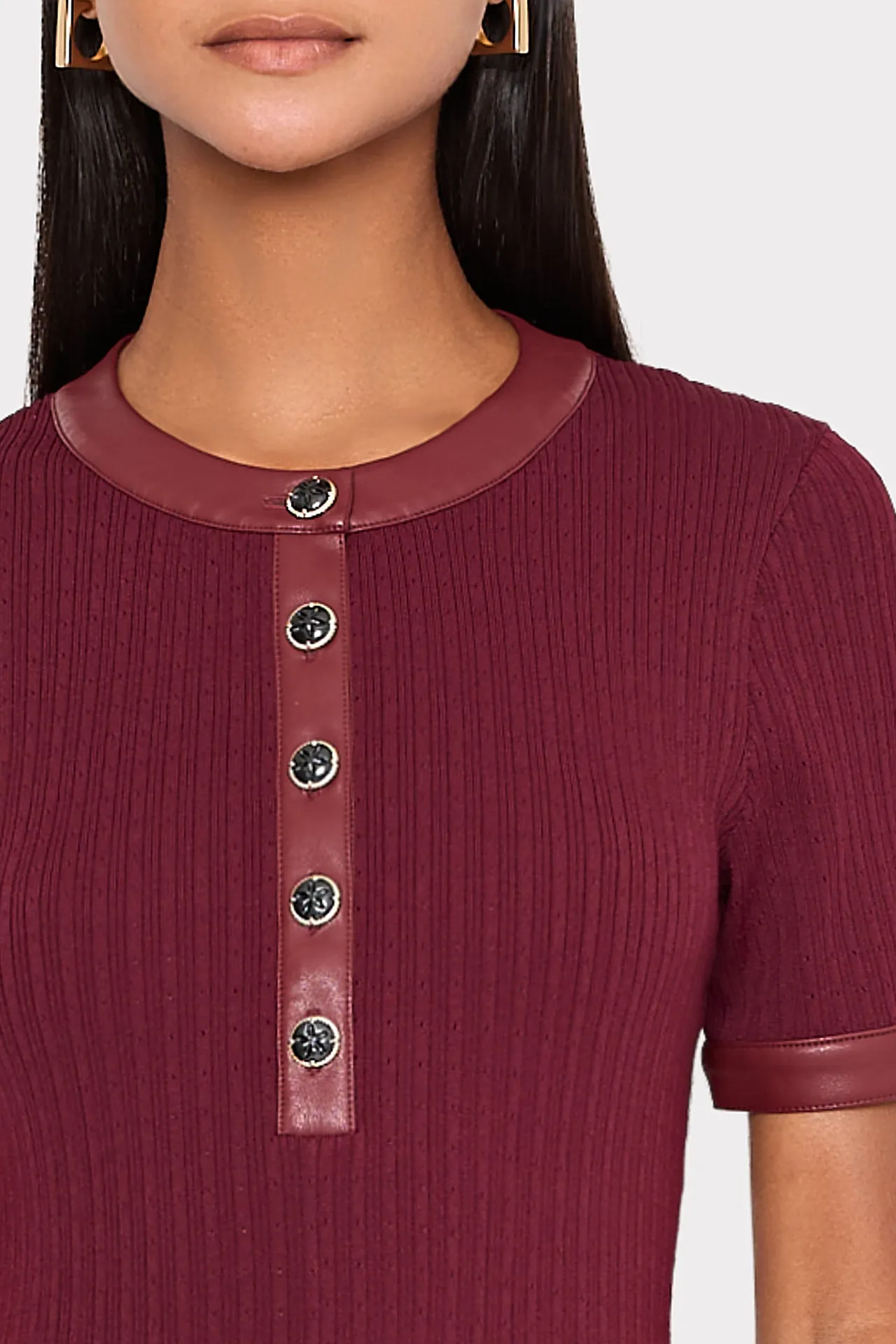 Leather Detail Knit Midi Dress BuiltInLayer