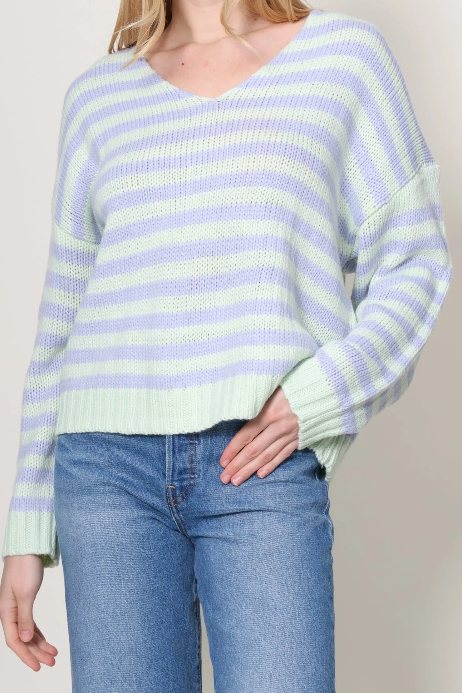 AntiOdorTreatment Breathable mesh panel Stripe Loose V Neck Sweater
