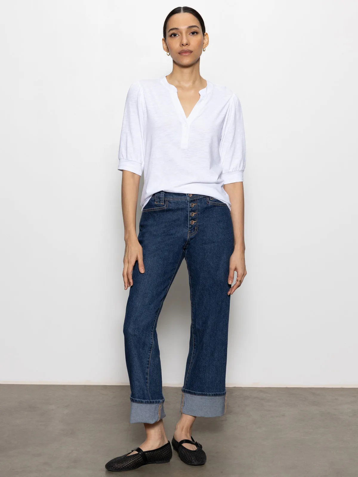 Mixed Media Tee White Quick Release Hem Weekend Wear