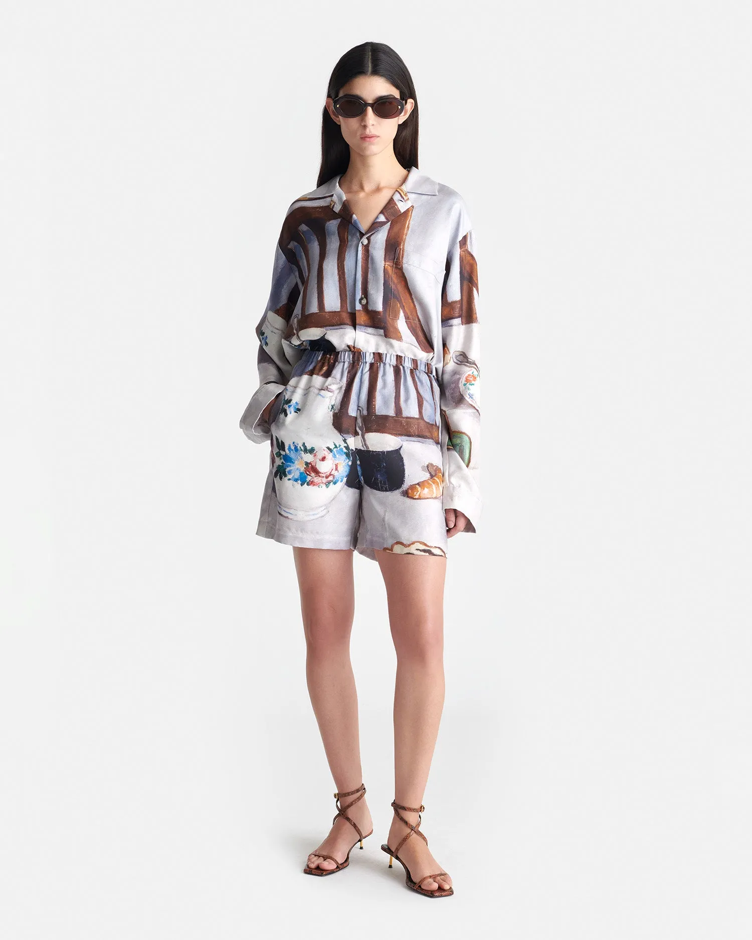 Light wash Casual Comfort Look Anne - Printed Silk Twill Shorts - Poppyseed Cake