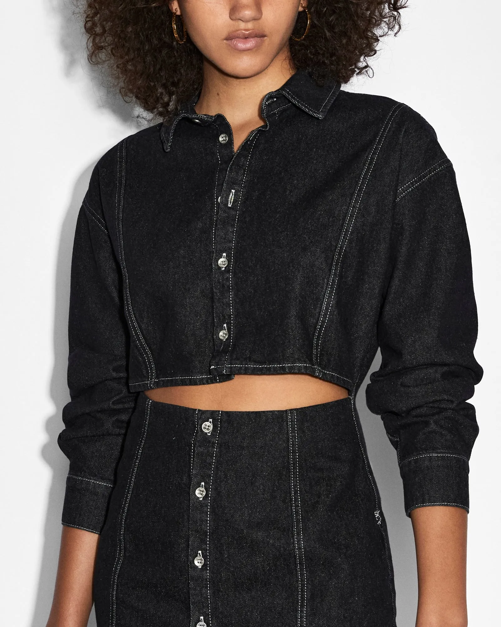 Flowing Texture High-waist CUTOUT SHIRT DRESS MIDNIGHT