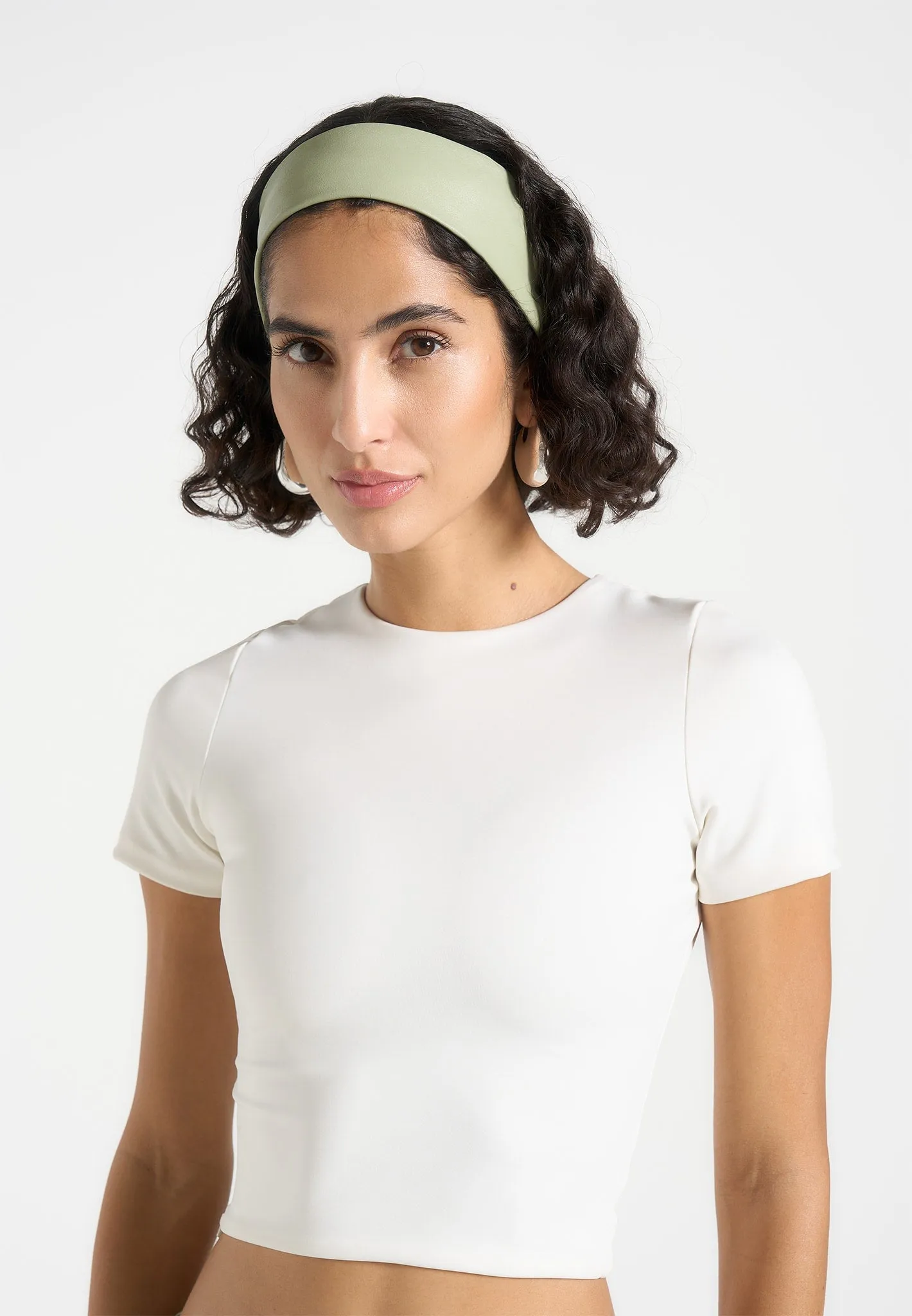 Lilou - Leather Eiffel Headband - Sage Soft Elastic Waistband