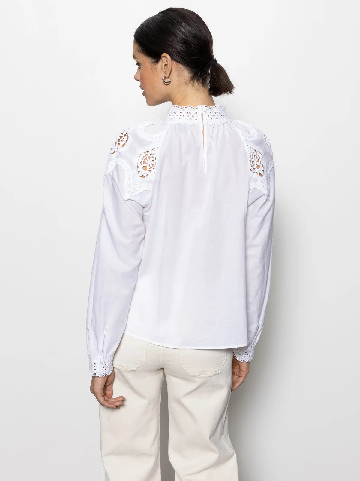 Lace Popover Blouse White chlorine resistant