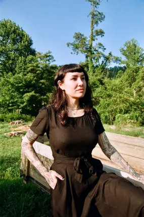 Vega Jumpsuit in Black Linen Flowy Tunic