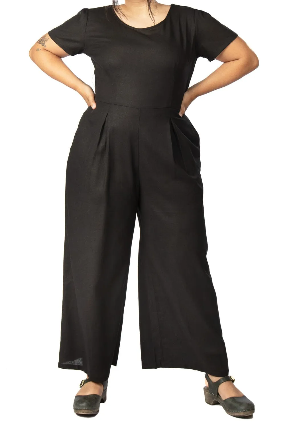 Vega Jumpsuit in Black Linen HeatSealed Seams