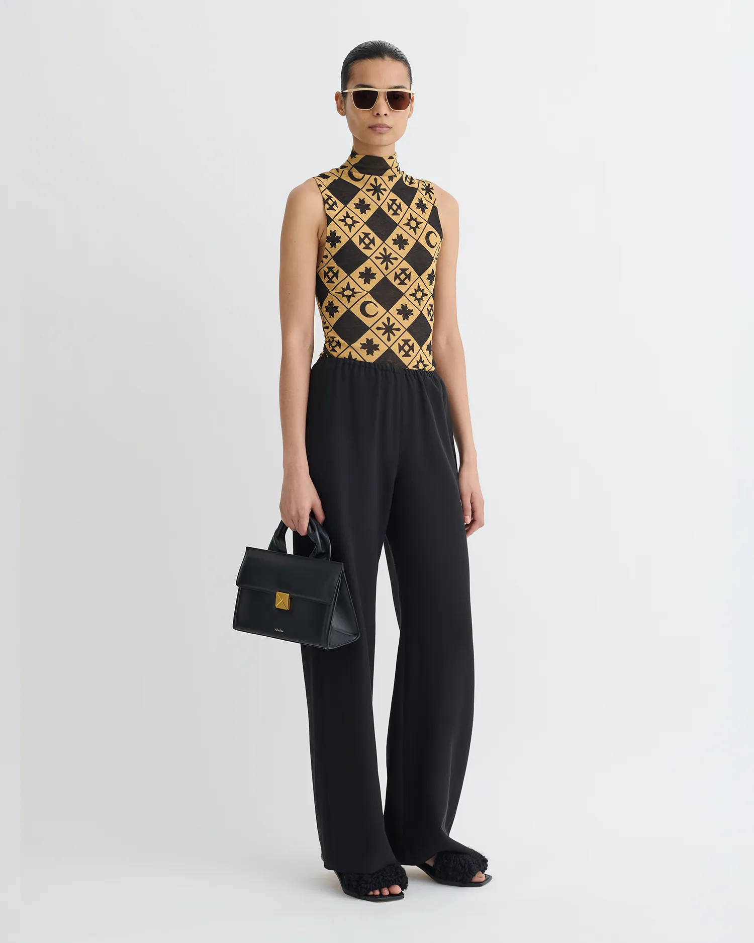 Annyka - Printed Mesh Jersey Top - Symbol Tile Oak HiddenZipper TearResistant Blends