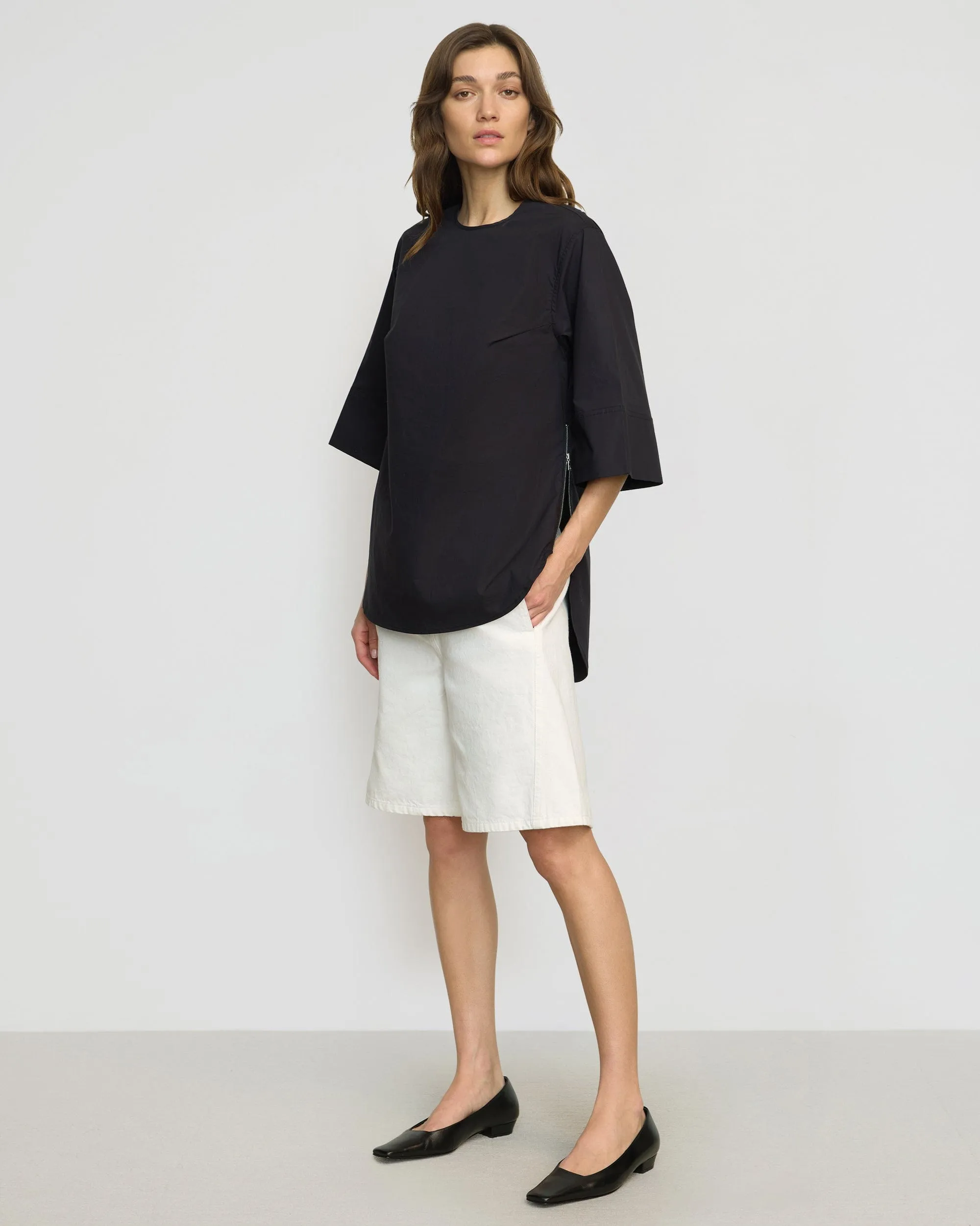 Double Stitched Seams Catie Side-Zip Oversized Tulip-Hem Top