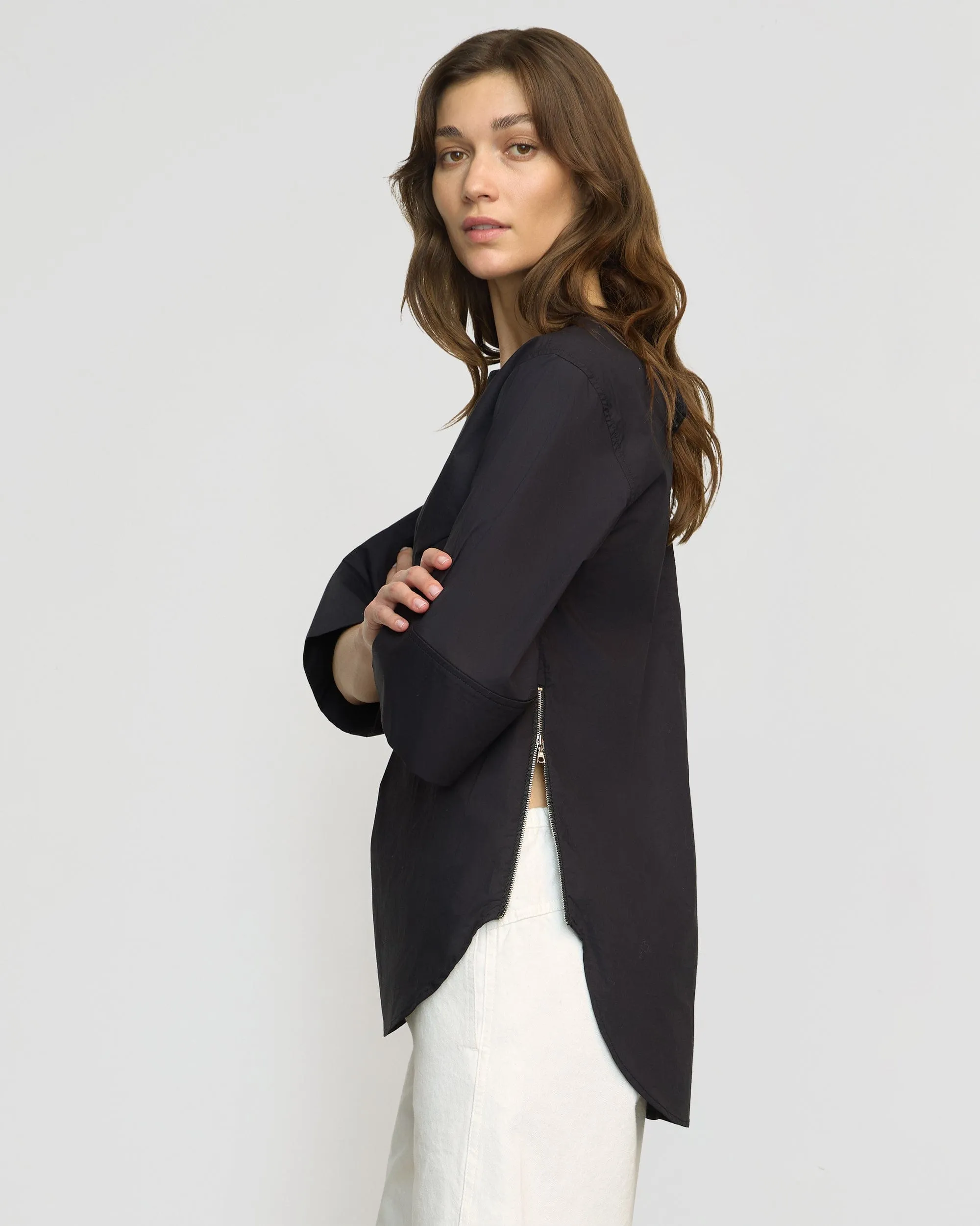 Catie Side-Zip Oversized Tulip-Hem Top Two Tone Texture Effect