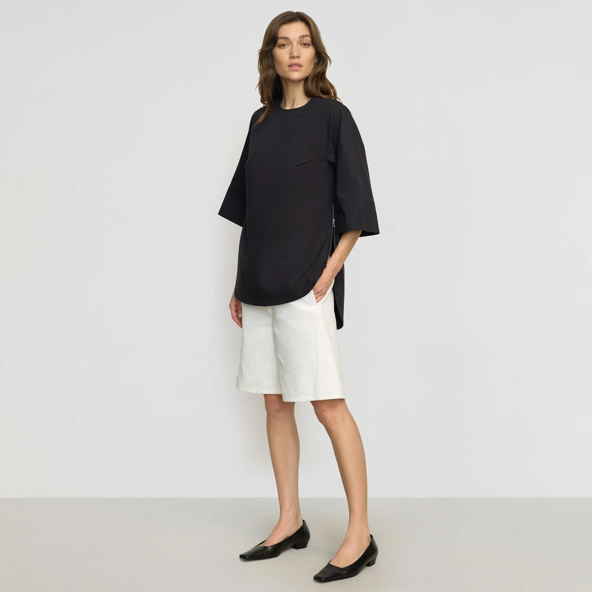 NonSlip Grip Tape ContouredPanels Catie Side-Zip Oversized Tulip-Hem Top