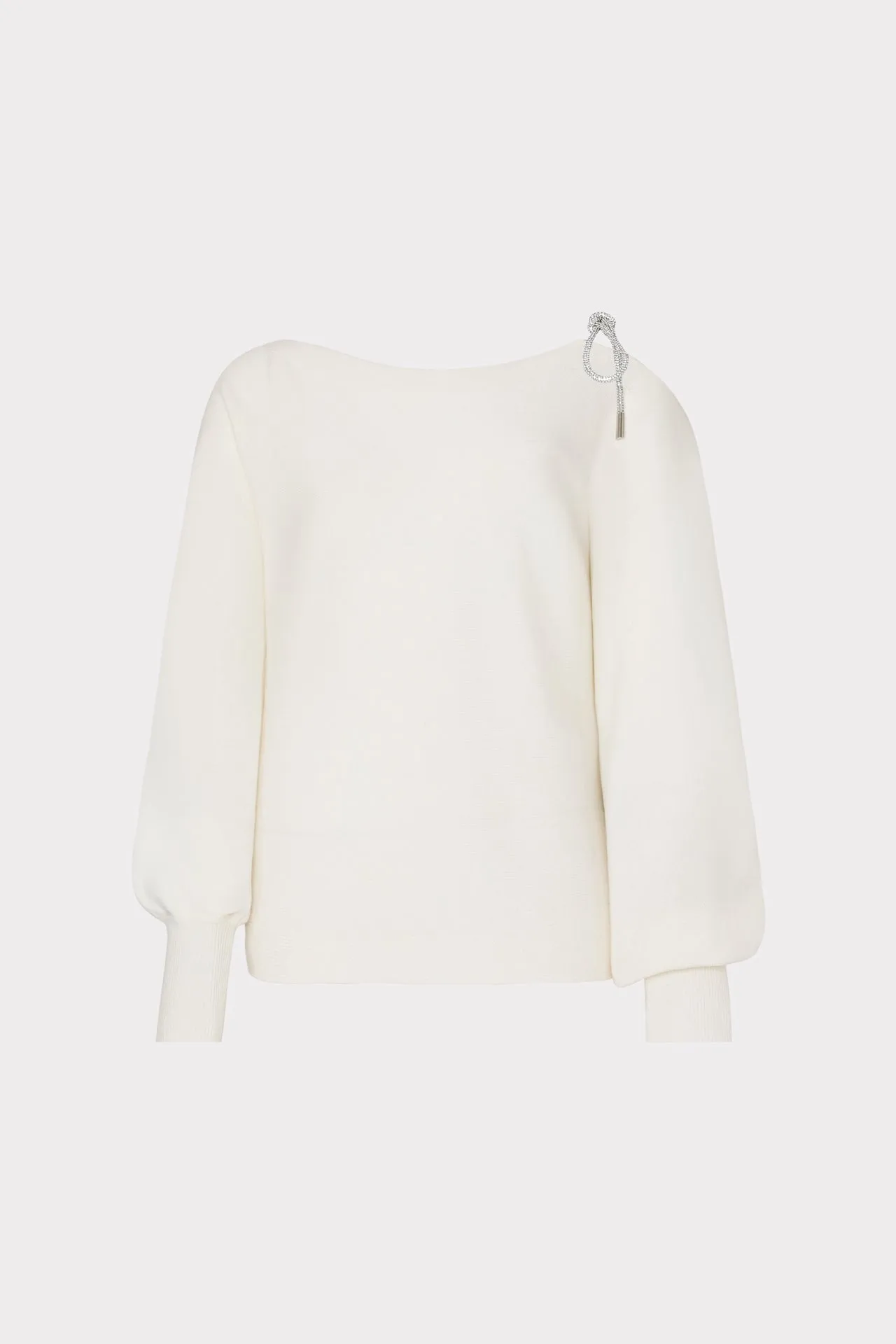 Ida Crystal Bow Cold Shoulder Sweater Ribbed Hemline