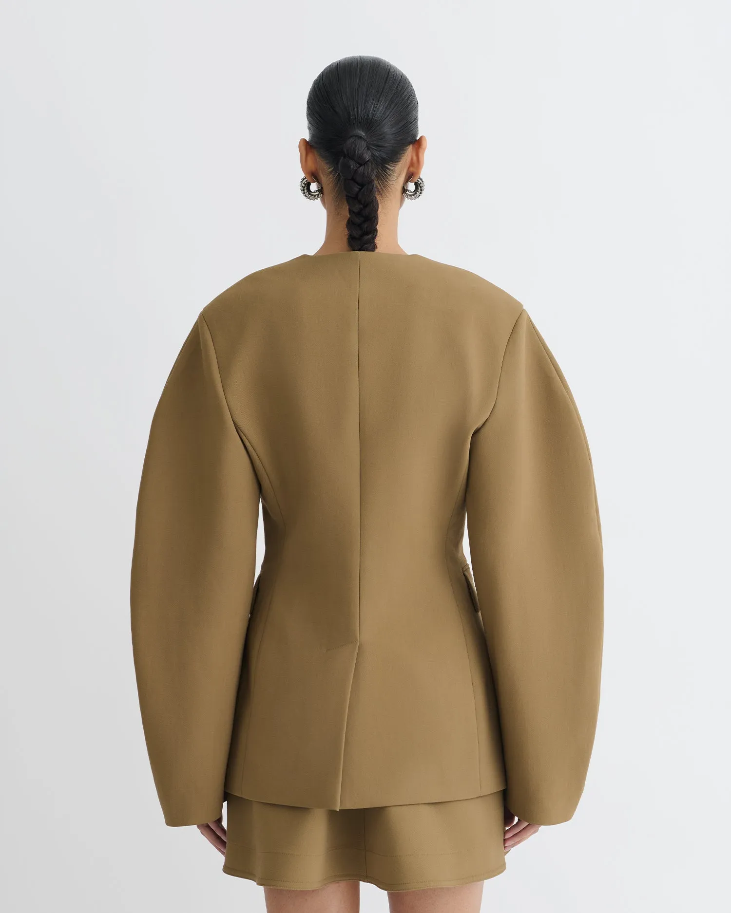 Kaori - Elongated Blazer - Brown VNeckline Buttery Soft Handfeel