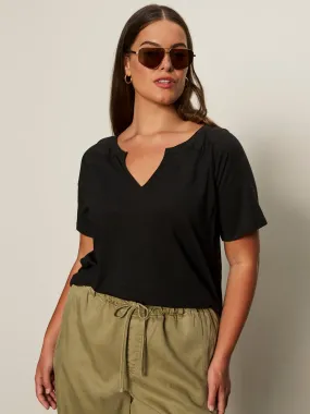Notch Neck Tee Black Extended Sizing vacation wear Affordable Fashion