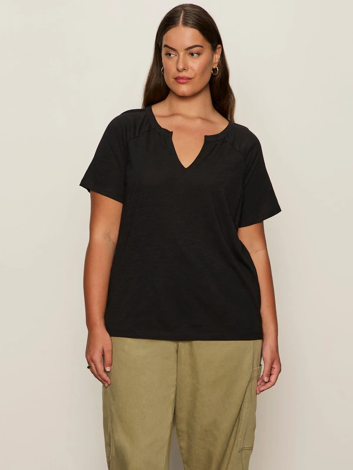 HeatSealed Seams LowProfile Zipper Notch Neck Tee Black Extended Sizing