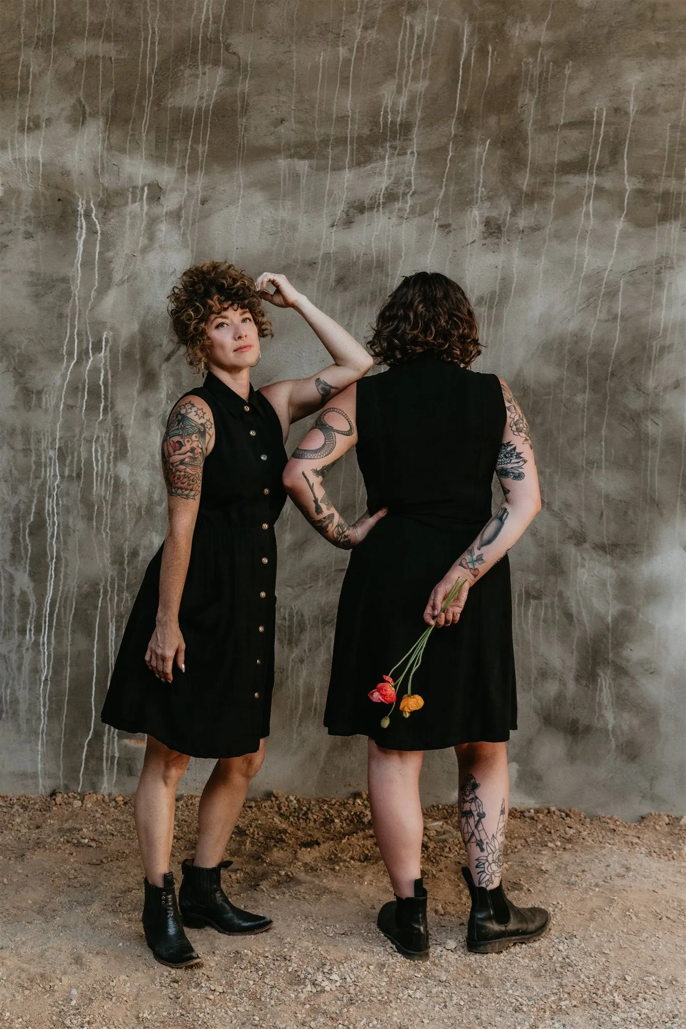 Minimalist fit-and-flare Mona Dress in Black Linen