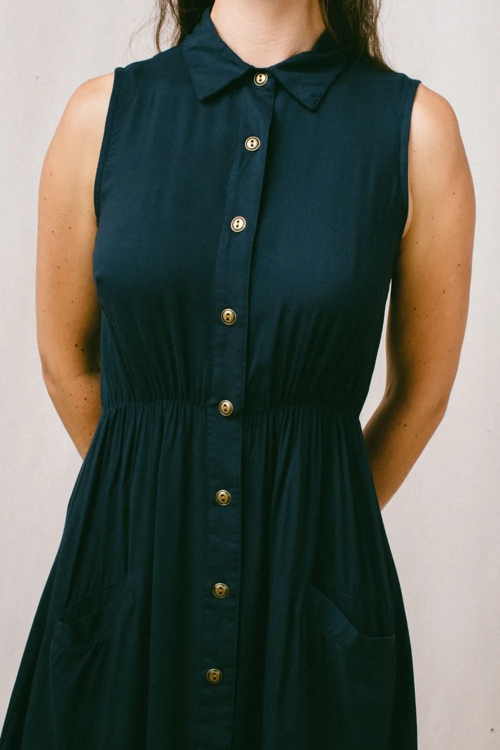 Mona Dress in Navy Challis Versatile Edge Smooth-Lining