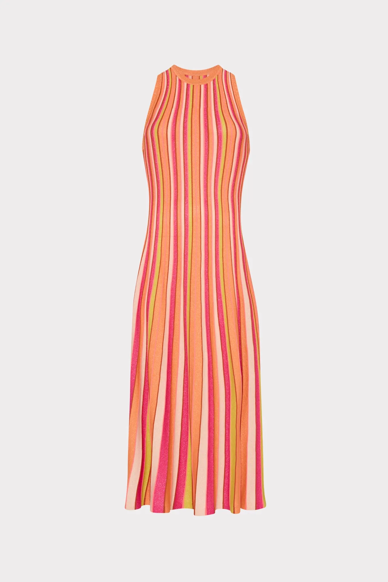 Refined Cut Multi Color Stripe Sleeveless Midi Dress