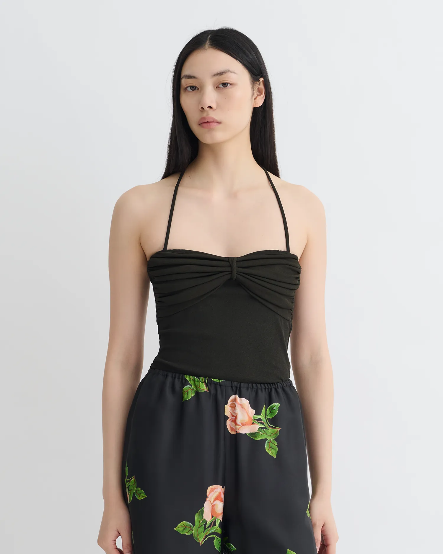 Rissa - Halter Neck Mesh Jersey Top - Anthracite HypoallergenicMaterial