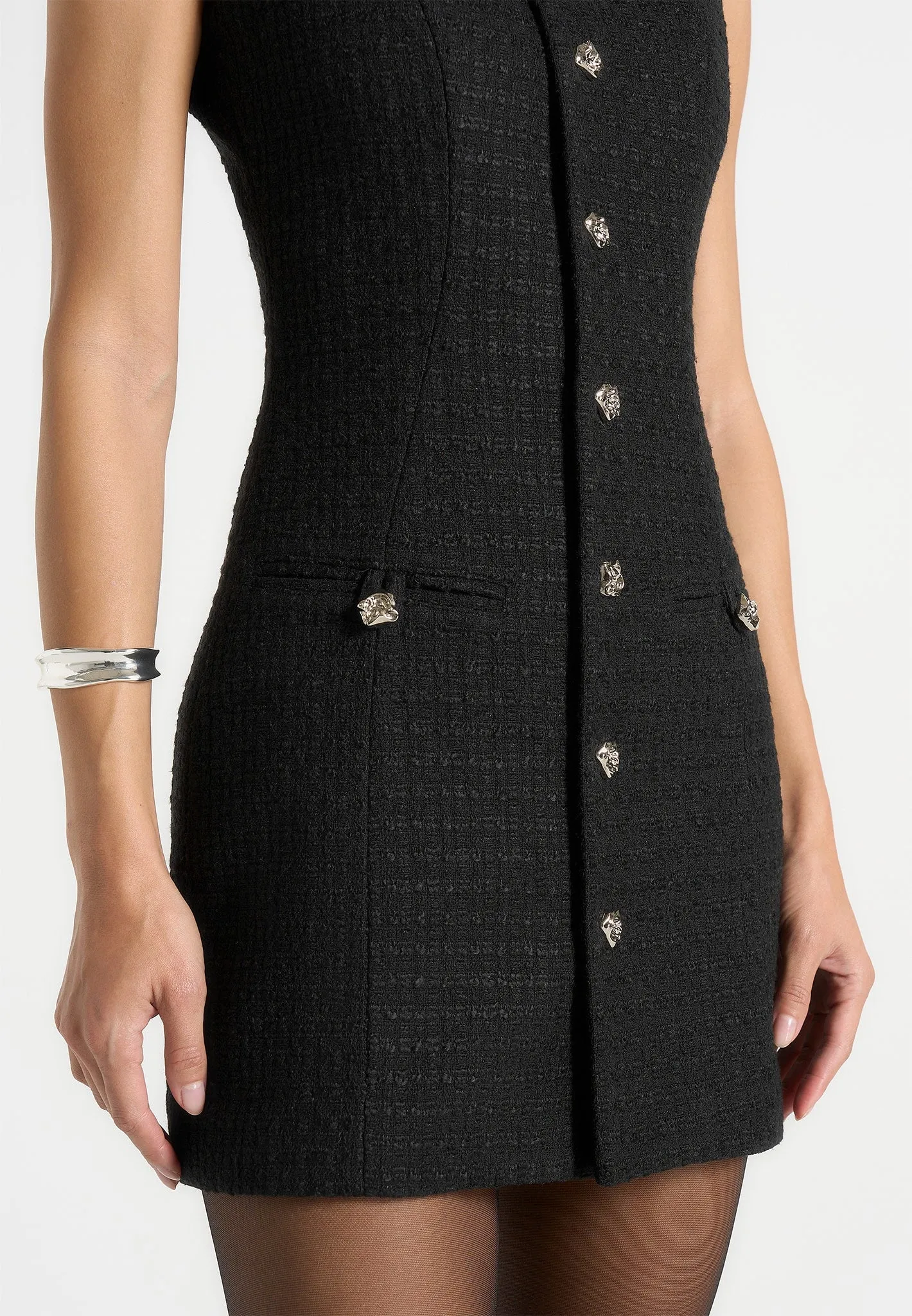 Nadine - Tweed Mini Dress - Black Celebrity-Inspired