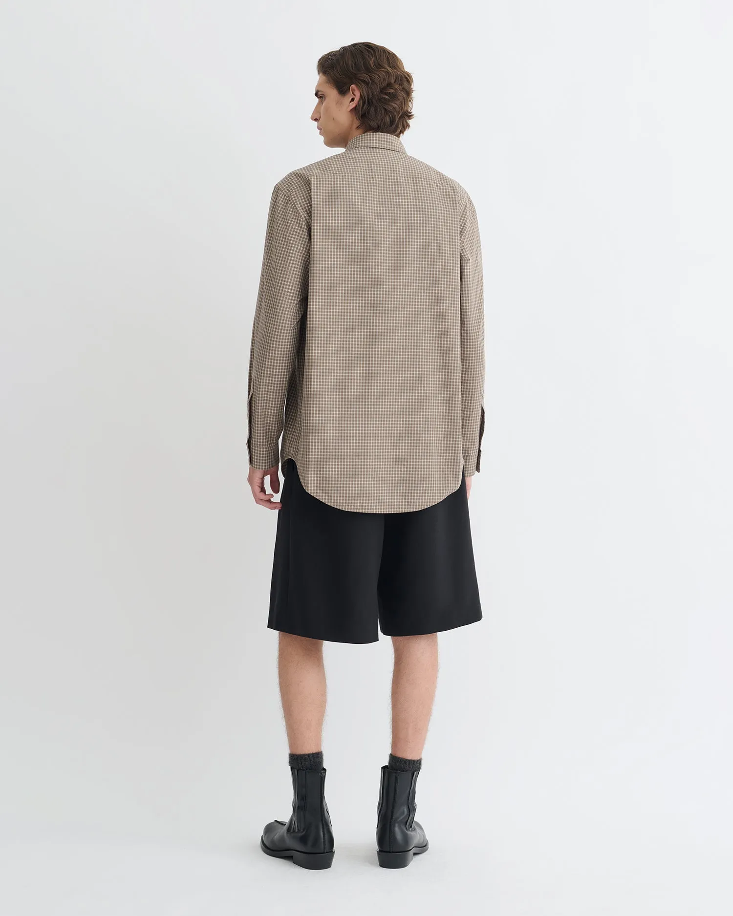 Layered Collar Machine Washable Fabric Najib - Checked Shirt - Brown/Creme