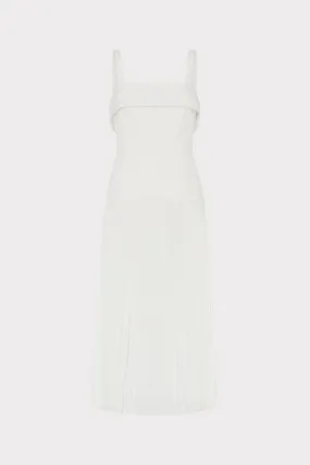 Nala Poplin Pleated Combo Midi Dress DoubleNeedle Stitching Ribbed Trim Details