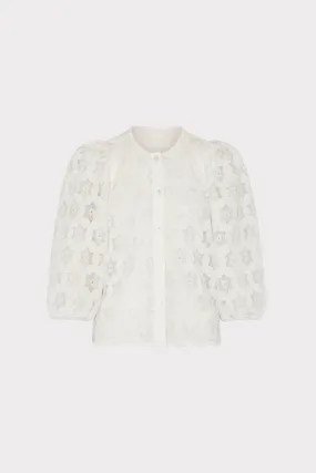 Stretch Knit Fabric Everyday Comfort Fit Nannie Circular Embroidery Eyelet Top