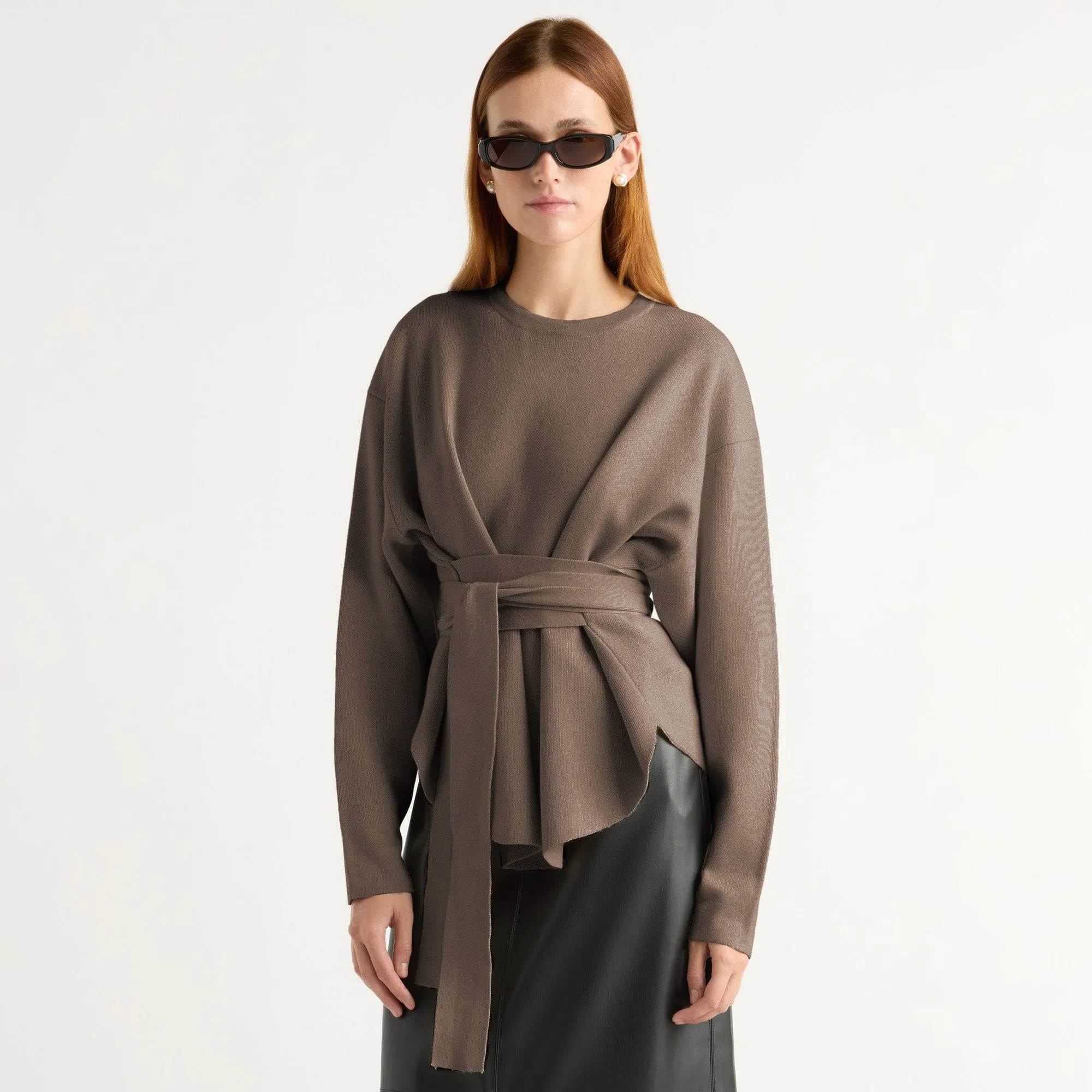 Nara Tie-Front Knit Sweater Cozy Knit Fit Chic Knit