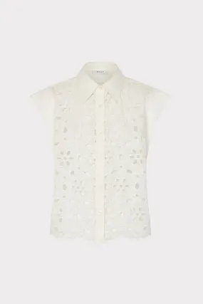 Natalia Floral Eyelet Button Up StretchableKnit