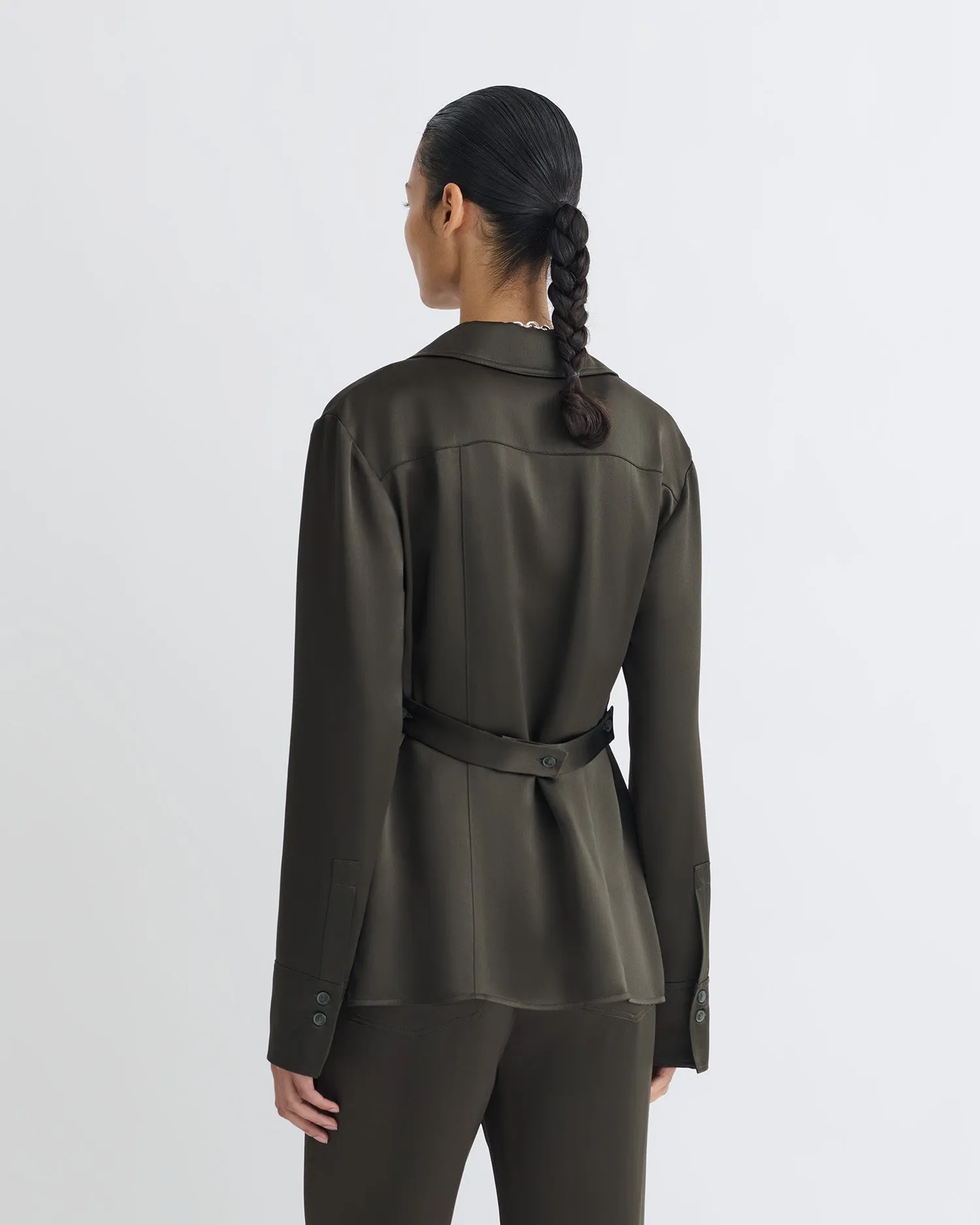 Nathalie - Slip Satin Shirt - Dark Green Unstructured Fit