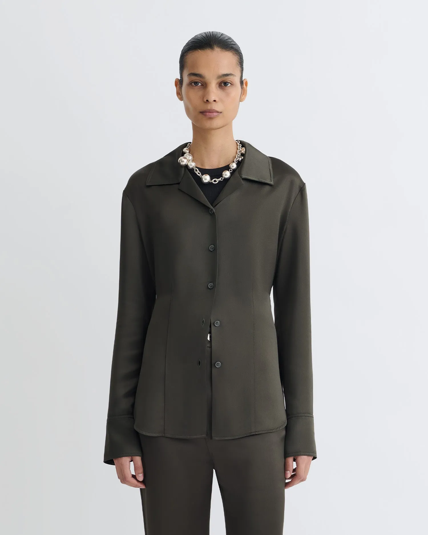 Nathalie - Slip Satin Shirt - Dark Green soccer uniform