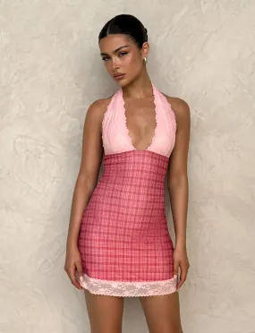 NAVIA DRESS - RED : RED CHECK Sleek Flex