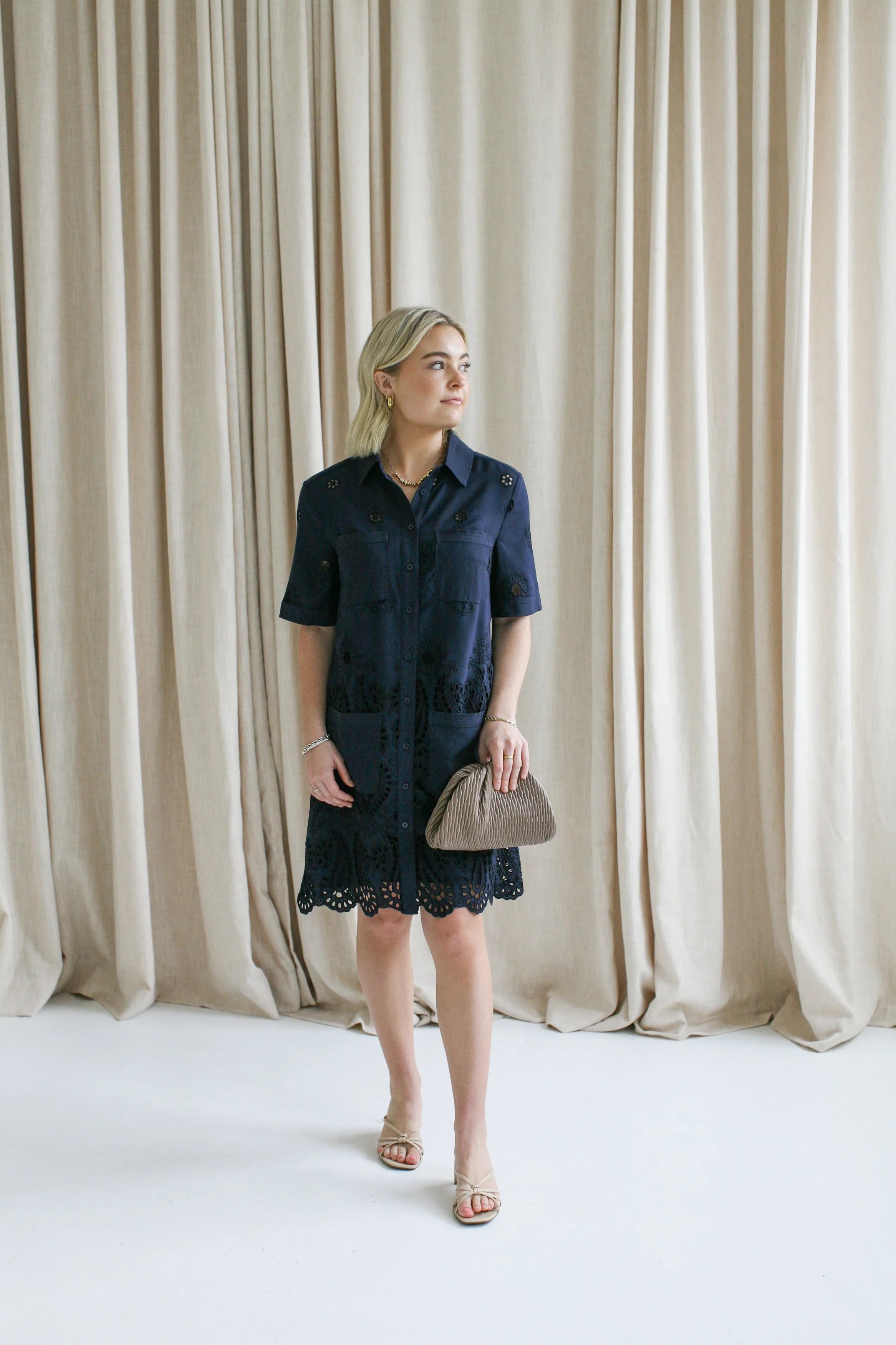 Comfy Style Comfort Look Navy Eyelet Shift Dress