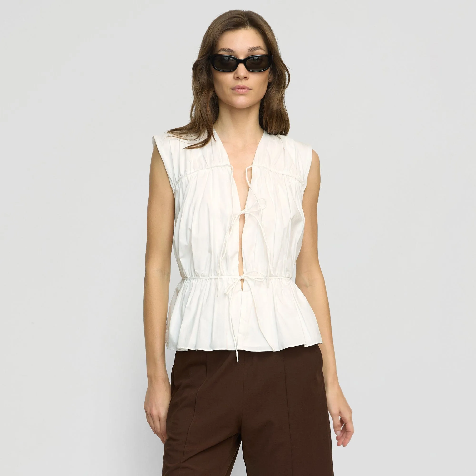 Office Attire ColorfastMaterial Neha Tie-Front Organic Cotton Blouse