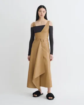 Neith - Draped Okobor? Alt-Leather Skirt - Oak Multi Pocket Configuration VNeck Style