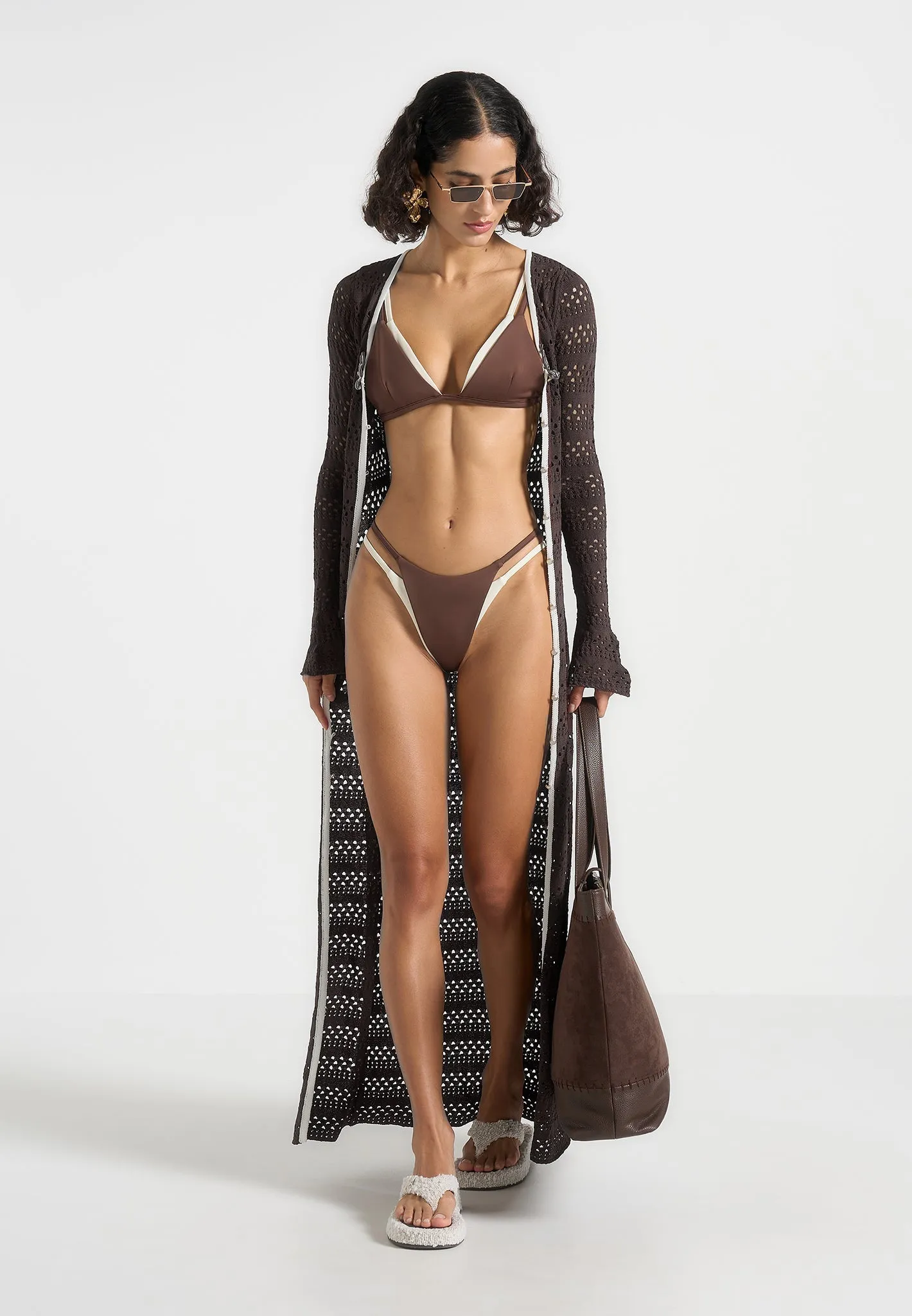 Nelly - Double Layer Bikini Bottoms - Brown/Cream Beach Style Compression Panels