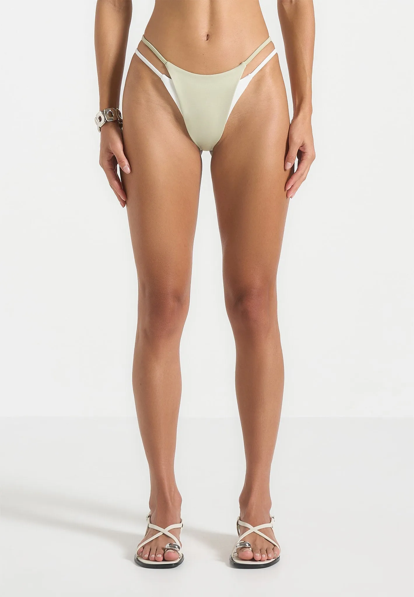 Nelly - Double Layer Bikini Bottoms - Sage/White Multi Panel Construction