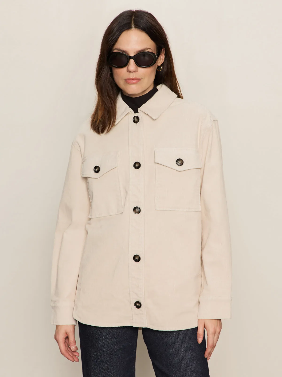 The Corduroy Shacket Mother Of Pearl ruffles