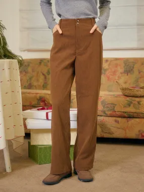 Layered Basics Wardrobe Choice Novah Vintage Two-button Straight Corduroy Trousers - Brown