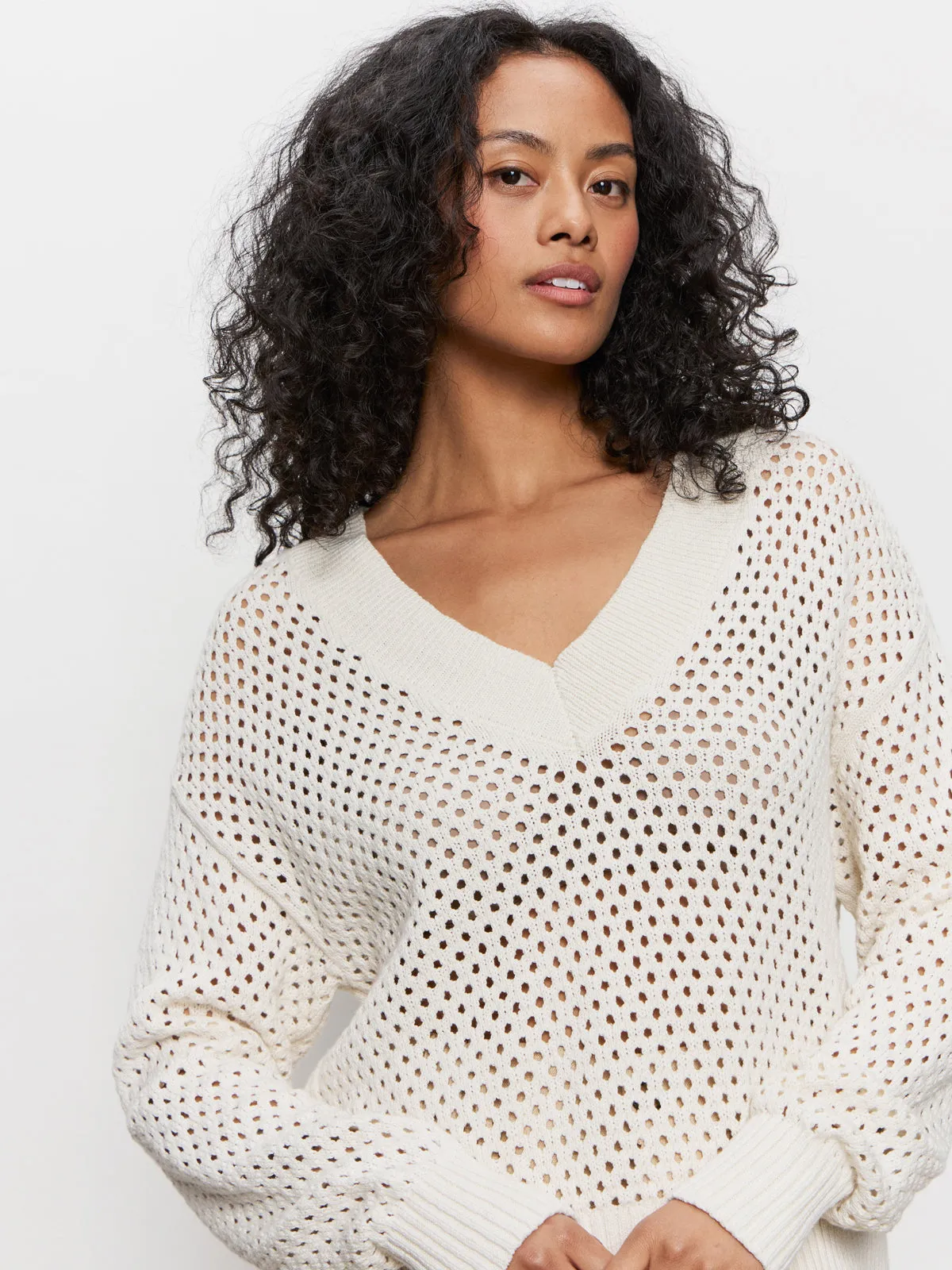 Hydrodynamic Contour Design Abrasion Resistant Texture Airy Openwork Sweater Macrame