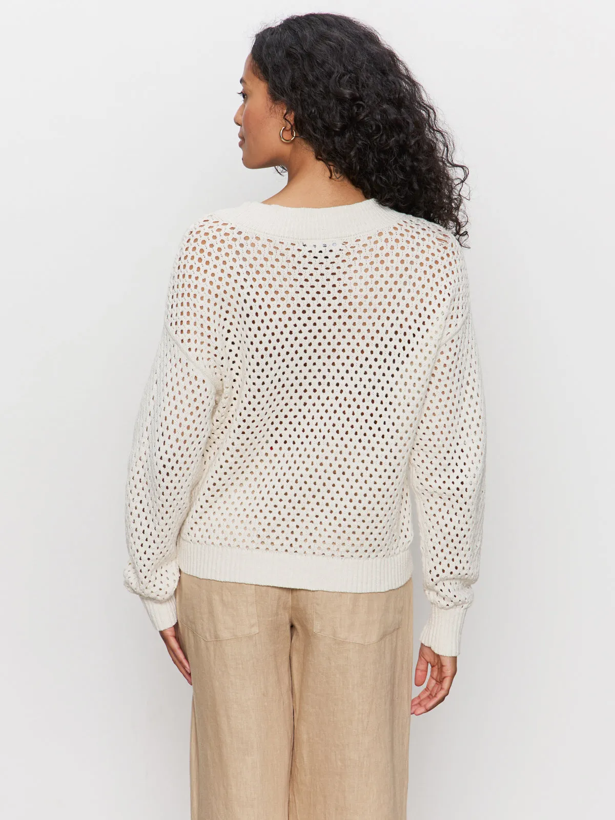 Pilling Resistant Finish Chill Design Airy Openwork Sweater Macrame