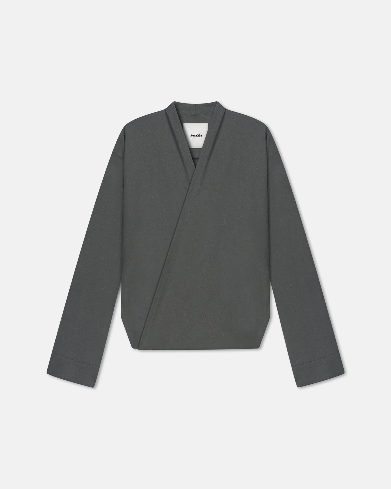 Yorick - Raw Silk Wrap Shirt - Dark Grey LowMaintenance Fabric NonRestrictiveCollar