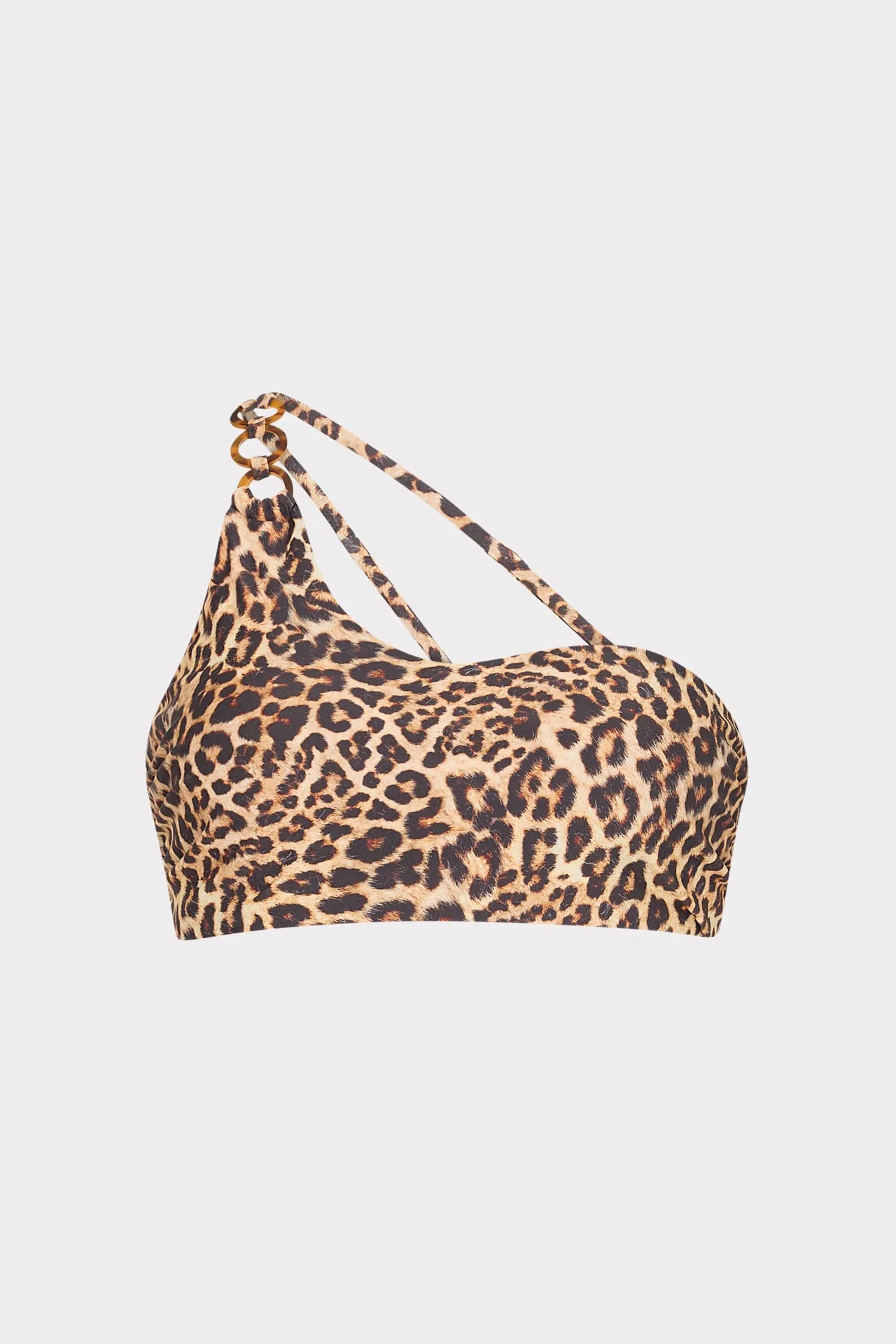 Layered Coverage Anti Sand Pockets Niki Leopard One Shoulder O-Ring Bikini Top