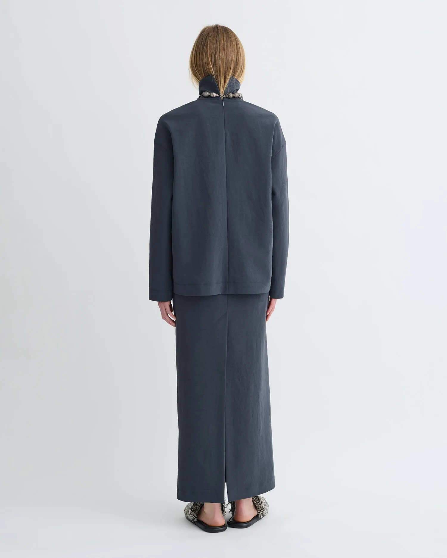 Long Sleeve Tee Wear Resistant Fabric Sitara - Paper Jersey Turtleneck Top - Dusty Blue