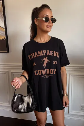 Durable Chainstitch Champagne Cowboy Oversized Tee- Black