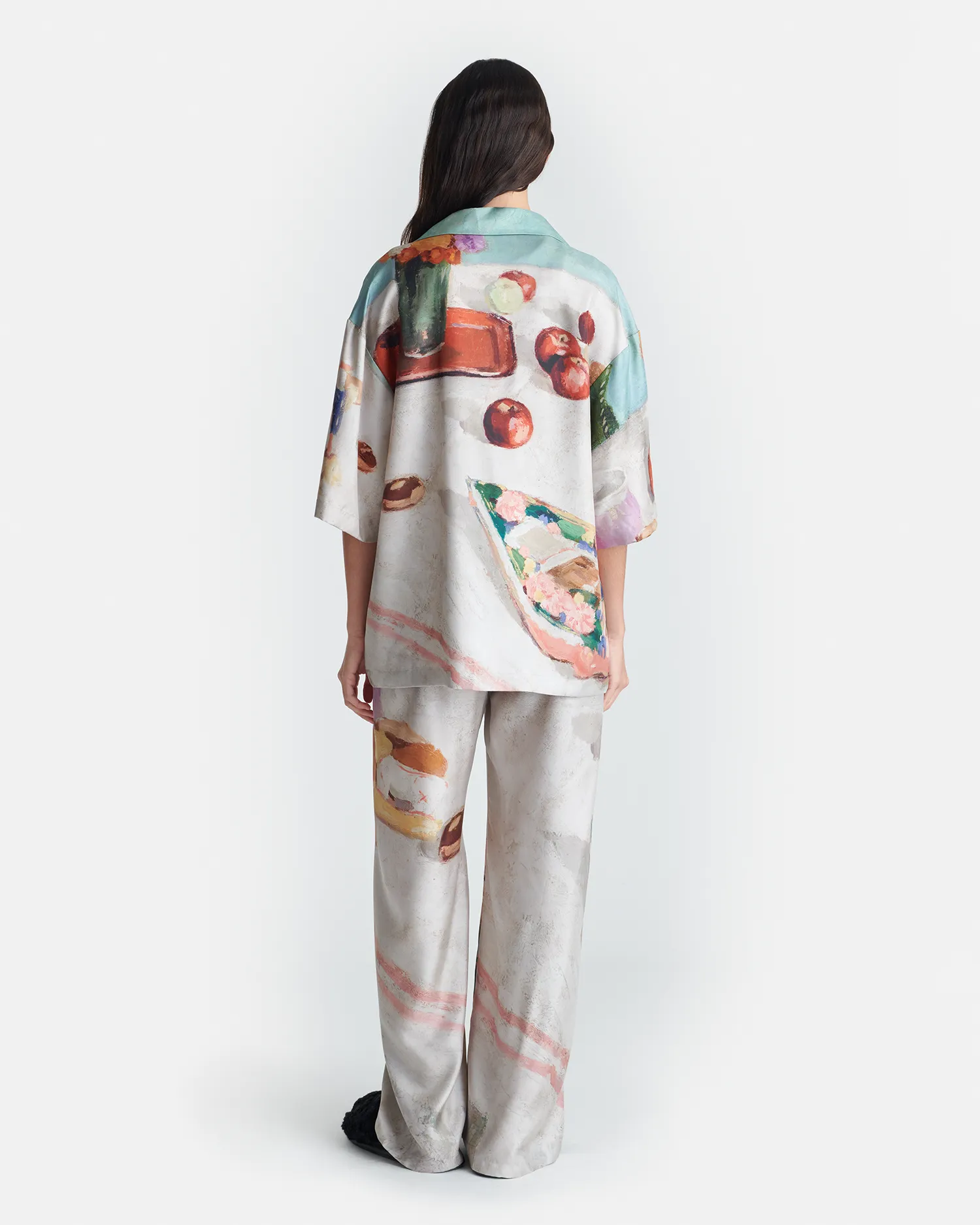 Brenda - Printed Silk Twill Pants - Gingerbread Heart Weekend Ready