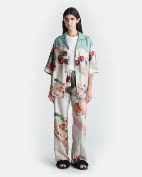 Brenda - Printed Silk Twill Pants - Gingerbread Heart Functional Comfort Wear