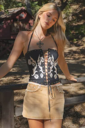 Clementine Western Bustier Corset Top: Black ComfortStretchFit